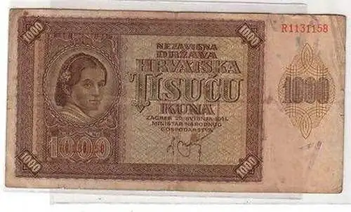 Seltene Banknote 1000 Kuna Kroatien 1941