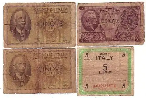 4 alte Banknoten Italien vor 1943