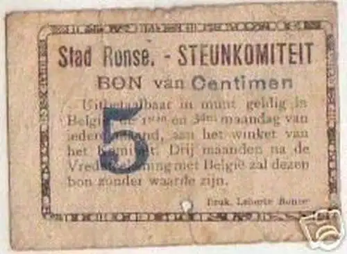 Seltene Banknote Belgien Stad Ronse Steunkomiteit