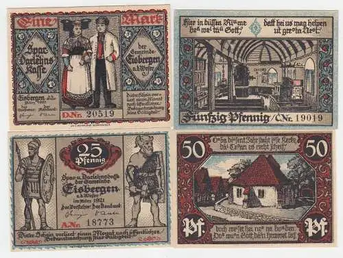 4 x Banknoten Notgeld Gemeinde Eisbergen 1921