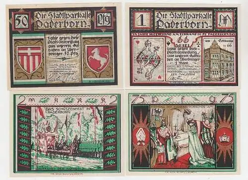 kompl. Serie 4 Banknoten Notgeld Stadtsparkasse Paderborn 1921