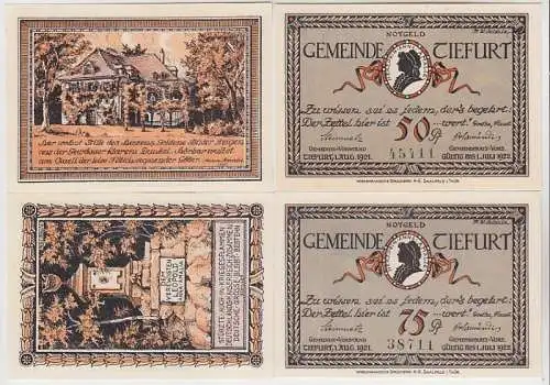 kompl. Serie 4 Banknoten Notgeld Gemeinde Tiefurt 1921