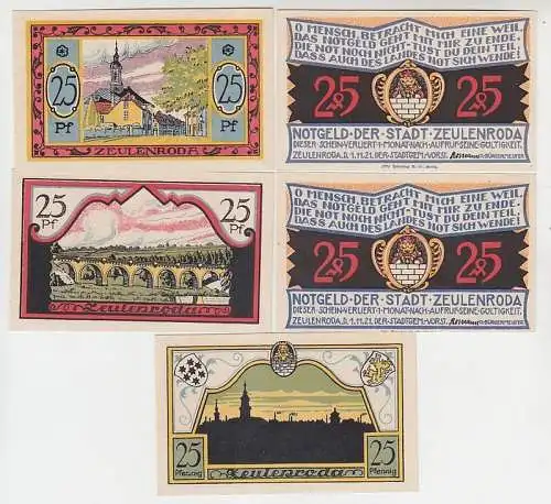 Kompl. Serie 5 Banknoten Notgeld Stadt Zeulenroda 1921