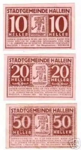 3 Banknoten Notgeld Stadtgemeinde Hallein 1919