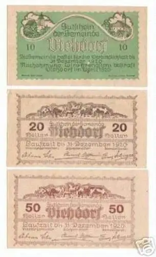 3 Banknoten Notgeld der Gemeinde Viehdorf 1920