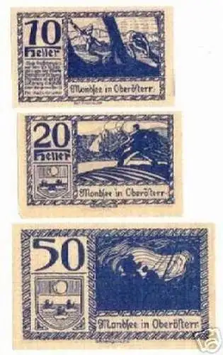 3 Banknoten Notgeld der Gemeinde Mondsee O.Ö. 1920