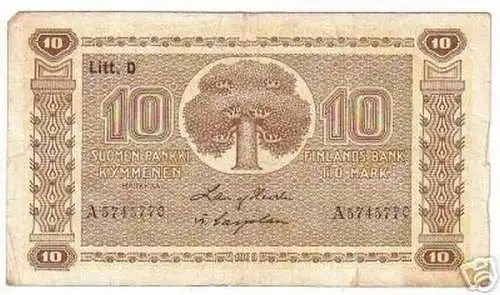 seltene Banknote Finnland 10 Mark 1939