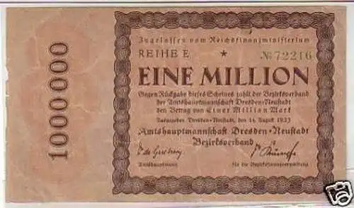 Banknote Inflation 1 Million Mark Dresden Neustadt 1923