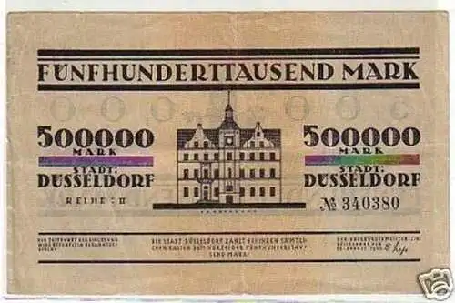 Banknote Inflation 500000 Mark Stadt Düsseldorf 1923