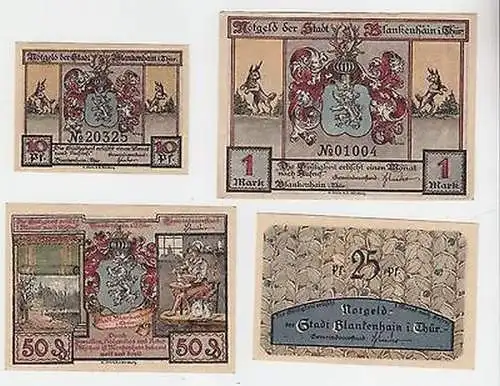 4 Banknoten Notgeld Stadt Blankenhain um 1921 kassenfrisch (104822)