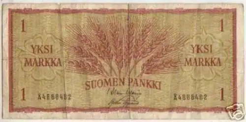 Seltene Banknote Finnland 1 Marka 1963