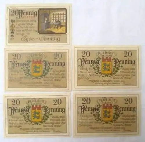 5 Banknoten Notgeld Stadt Tondern Schleswig 1920