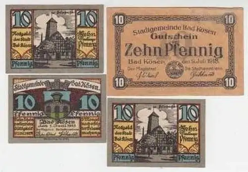 4 Banknoten Notgeld Stadtgemeinde Bad Kösen 1918-1921