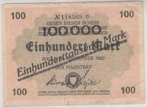 Banknote Inflation 100000 Mark Halle a.d.S. 1923