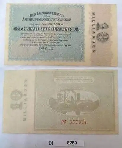 Banknote Inflation 10 Milliarden Mark Amtshauptmannschaft Zwickau 25.10.1923