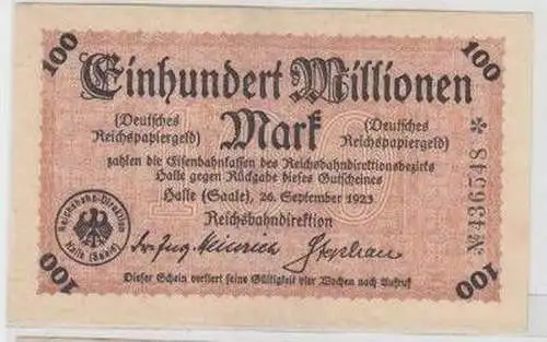 Banknote Inflation 100 Millionen Mark Halle a.d.S. 1923