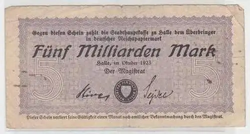 Banknote Inflation 5 Milliarden Mark Halle a.d.S. 1923