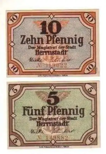 2 Banknoten Notgeld Stadt Herrnstadt Schlesien um 1921