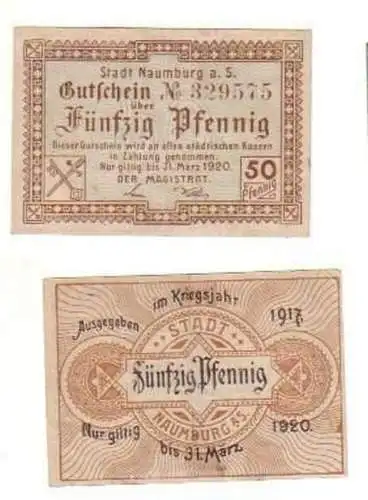 50 Pfennig Banknote Notgeld Stadt Naumburg a.S. 1920