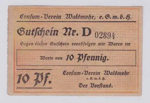 10 Pfennig Banknote Notgeld Consum Verein Waldmohr GmbH (126259)