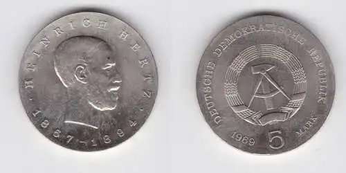 DDR Gedenk Münze 5 Mark Heinrich Hertz 1969 Stempelglanz (136432)