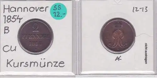 2 Pfennig Kupfer Münze Hannover 1854 B (121107)