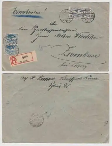 69185 Einschreiben Brief Oberschlesien von Rybni nach Zwenkau 1920