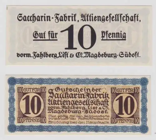 10 Pfennig Banknote Notgeld Sacharin Fabrik Magdeburg vorm.Fahlberg List(135062)