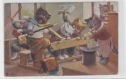 91444 Arthur Thiele Künstler Ak Katzen toben im Klassenzimmer 1920