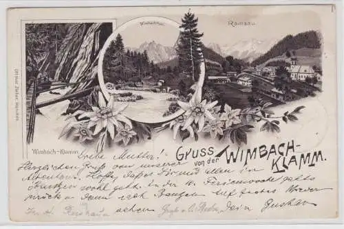 09598 Ak Lithographie Gruß von der Wimbach Klamm 1897