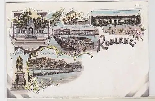 78883 Lithographie Ak Gruss aus Koblenz - Schloss, Kaiserin-Augusta-Denkmal usw.