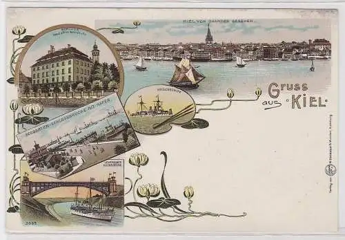 68301 Mehrbild Ak Gruss aus Kiel - Schloss, Seegarten-Schlossbrücke, usw um 1900