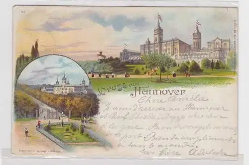 78148 Lithographie Ak Gruss aus Hannover - Herrenhauser-Allee, Techn. Hochschule