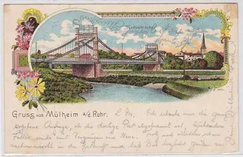 98784 Lithographie Ak Gruss aus Mülheim a. d. Ruhr - Kettenbrücke 1900