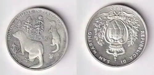 500 lire Silber Münze San Marino 1993 Gefährdete Tierwelt Iltis (115018)