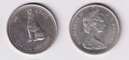 50 Cents Silber Münze Kanada 1967 Wolf vz (166203)