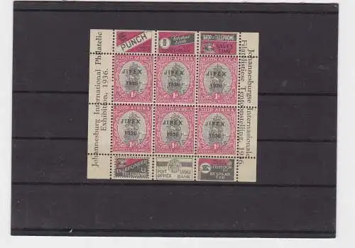 Briefmarken Block Bogen Südafrika 1936 Jipex postfrisch ** (146410)