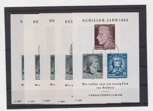 5 x DDR Briefmarken Block 12 (Schiller-Jahr 1955) gestempelt 4 x Sst. (155622)