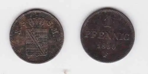 1 Pfennig Kupfer Münze Sachsen 1850 F ss (164710)