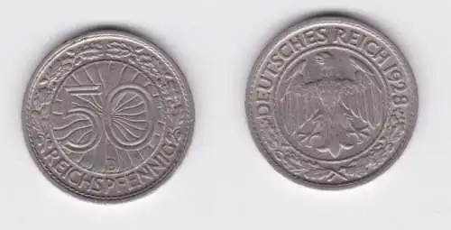 50 Pfennig Nickel Münze Weimarer Republik 1928 D ss+ (165736)