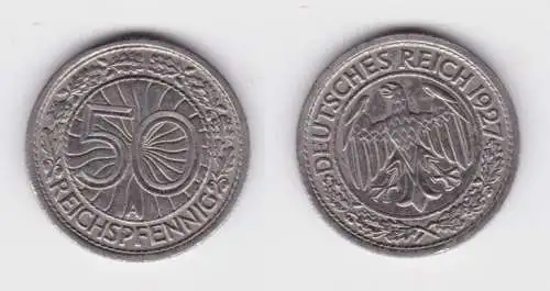 50 Pfennig Nickel Münze Weimarer Republik 1927 A (156422)