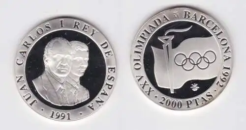 2000 Pesetas Silbermünze Spanien 1991 Olympiade Barcelona 1992 Fackel (154107)