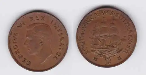 1 Penny Bronze Münze Südafrika 1943 König Georg VI. (128833)