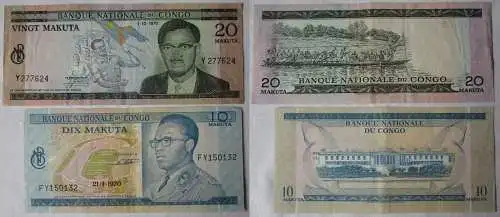 10 und 20 Makuta Banknoten Republick Congo 1970 Pick 9/10 (105351)