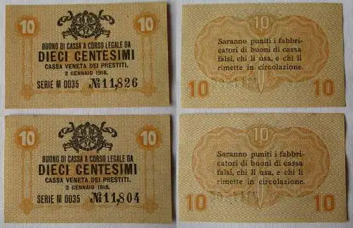 2 x 10 Centesimi Banknoten Italien 2.1.1918 Cassa Veneta dei Prestiti (115706)