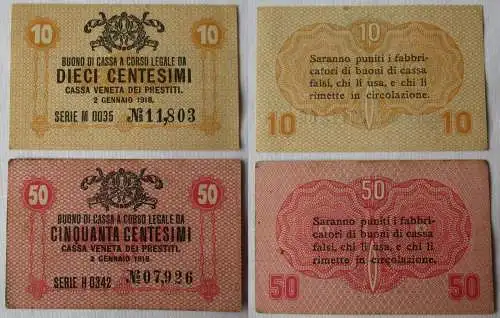 10 & 50 Centesimi Banknoten Italien 2.1.1918 Cassa Veneta dei Prestiti (116402)