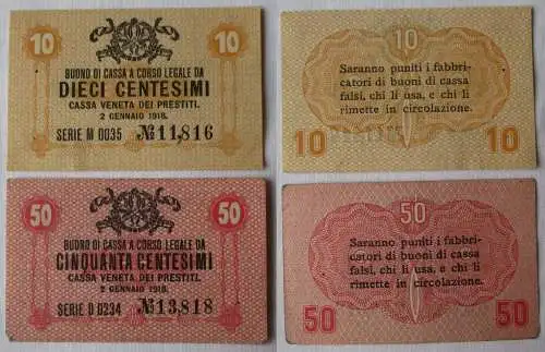 10 & 50 Centesimi Banknoten Italien 2.1.1918 Cassa Veneta dei Prestiti (111775)