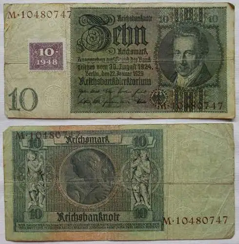 10 Mark Banknote DDR Deutsche Notenbank 1948 Kuponausgabe Ro.Nr.334 a (137834)