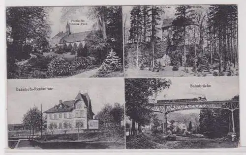 900895 Ak Gruss aus Rabenstein, Schloss-Park Bahnbrücke Bahnhofs-Restaurant 1921