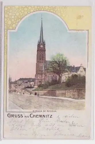 905118 Ak Gruss aus Chemnitz - Kirche St. Nicolai 1901